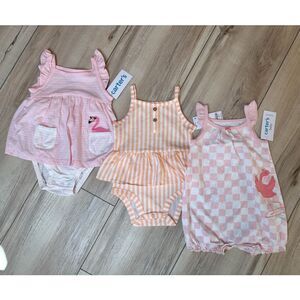 NWT set of 3 Adorable Carter's Pink Summer Rompers- 9mo